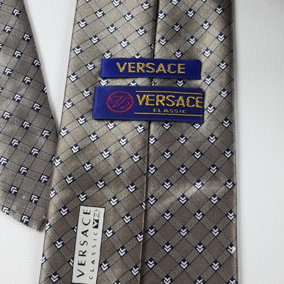 Versace classic V2 silk tie gray arrow square - Picture 3 of 6